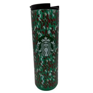 Starbucks Holiday Green Abstract Confetti Stainless Steel Tumbler 16oz Mug